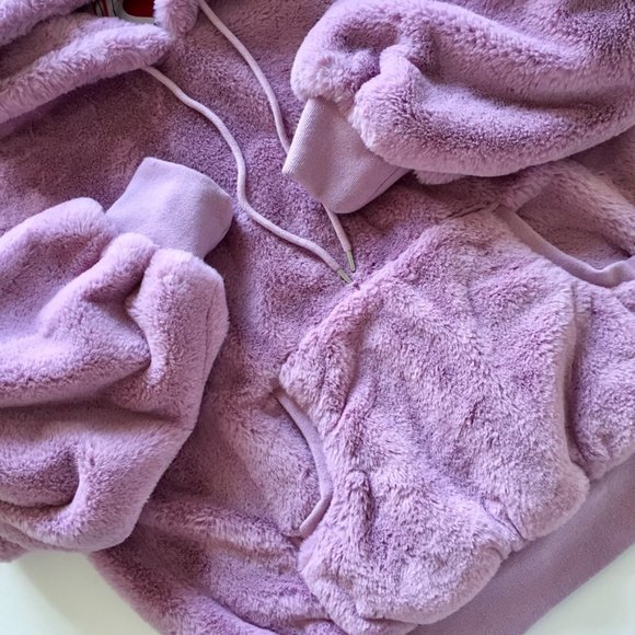 House of Fluff - Recycled Teddy Hoodie - Faux Fur Pullover - Lavender - Men's M - Picture 4 of 15